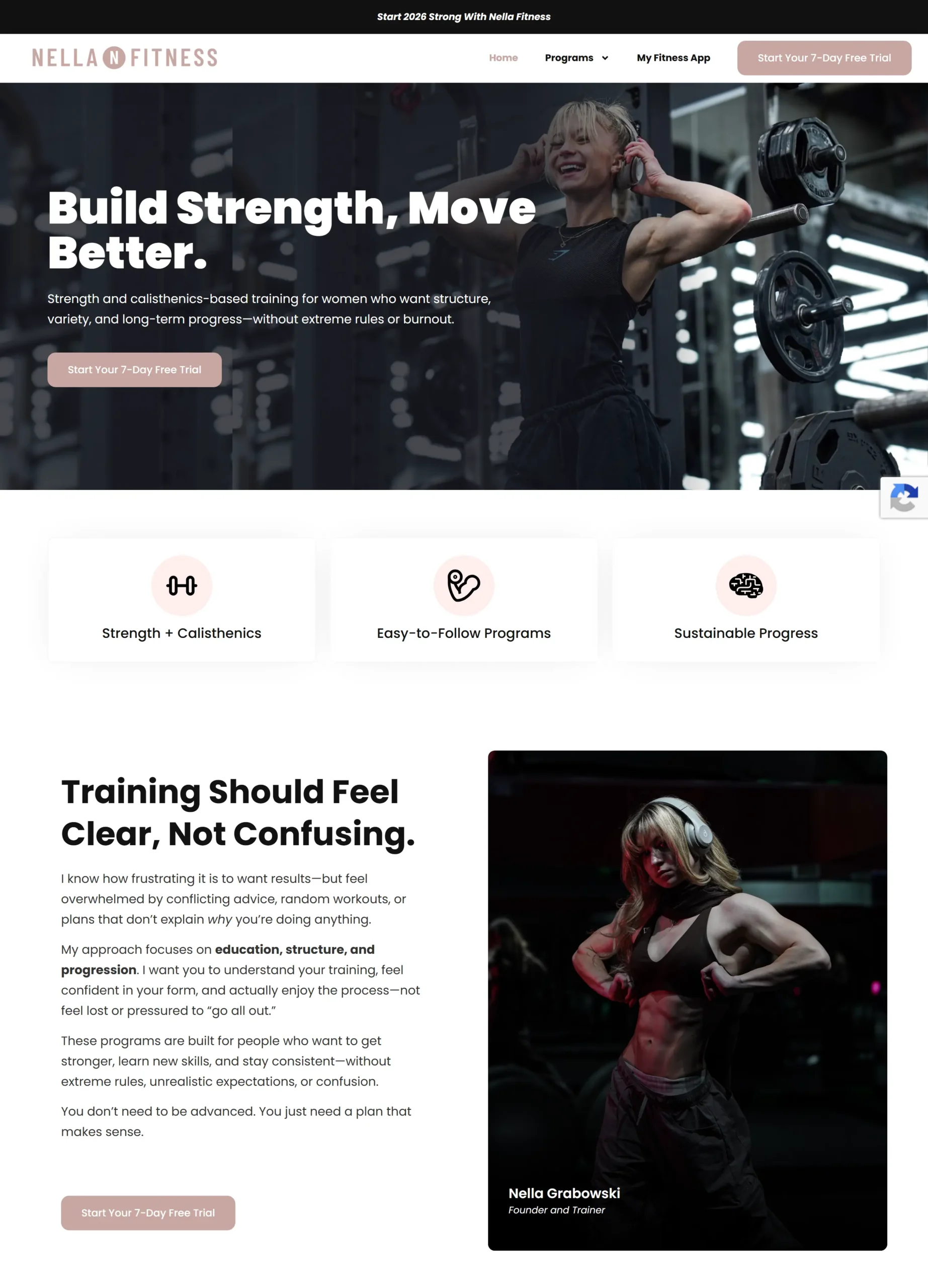 Nella Fitness website preview